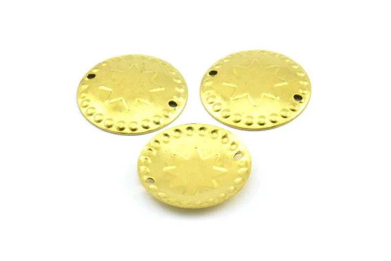 20mm Star Connector, 50 Raw Brass Star Round Charms Findings (20mm) Brs 411 A0309