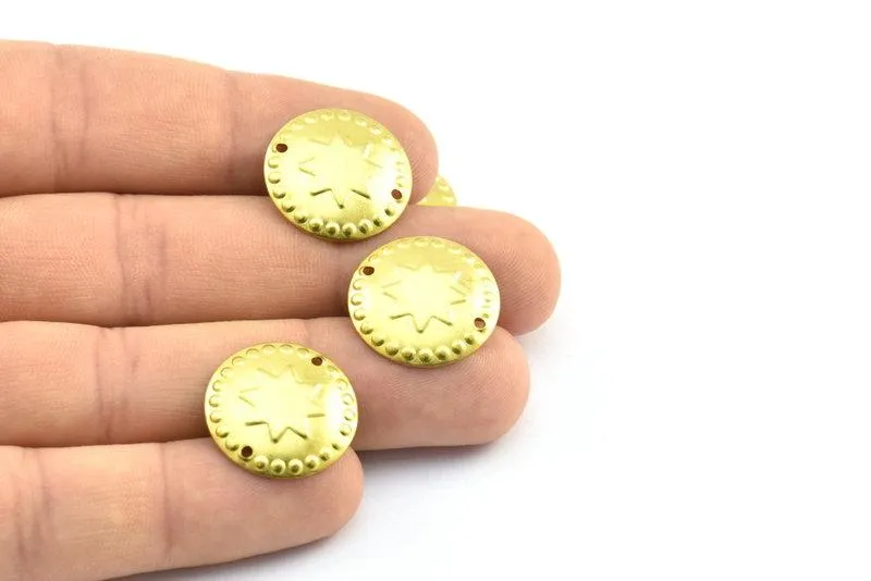 20mm Star Connector, 50 Raw Brass Star Round Charms Findings (20mm) Brs 411 A0309