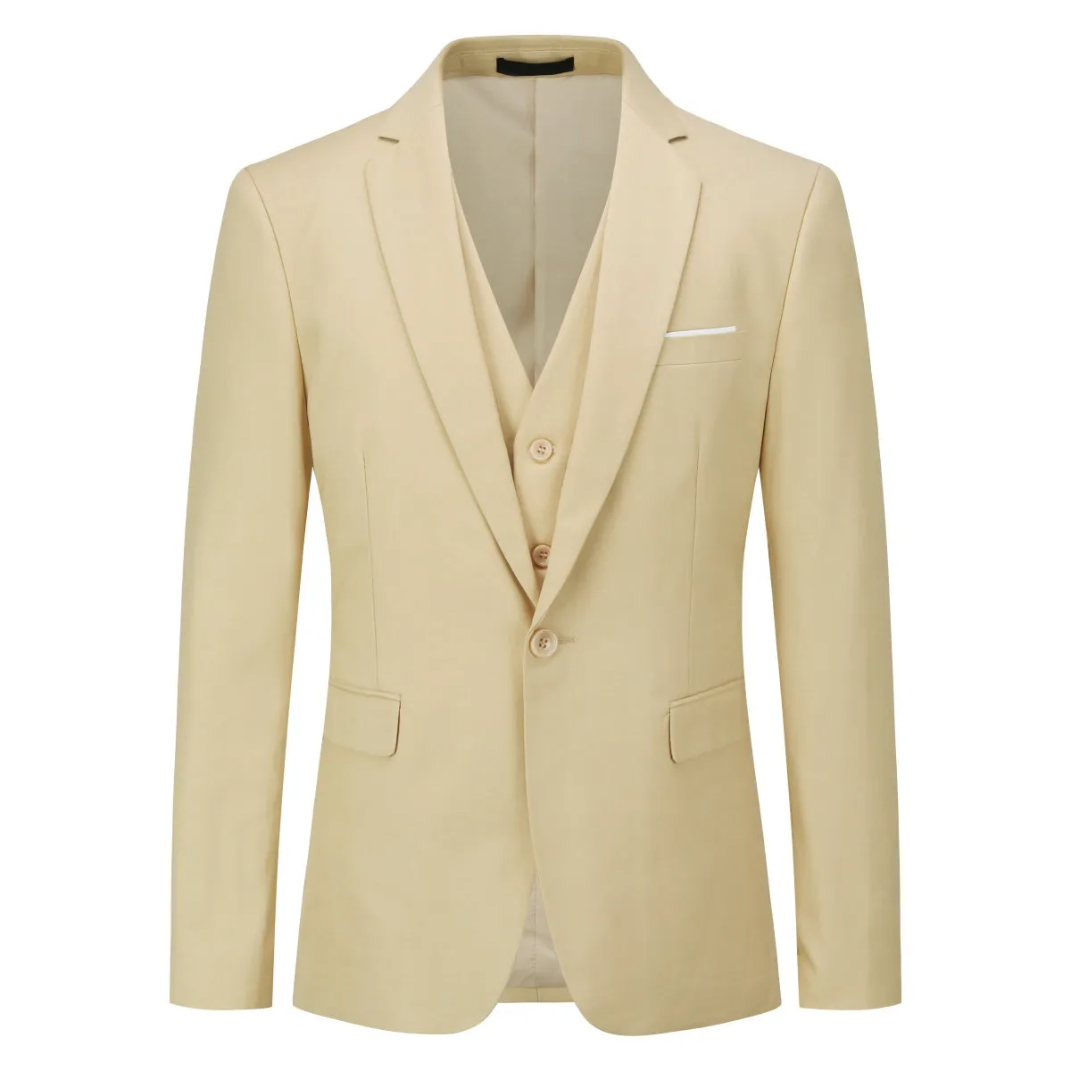 3-Piece One Button Formal Suit Beige Suit