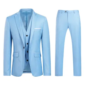 3-Piece Slim Fit One Button Fashion LightBlue Suit