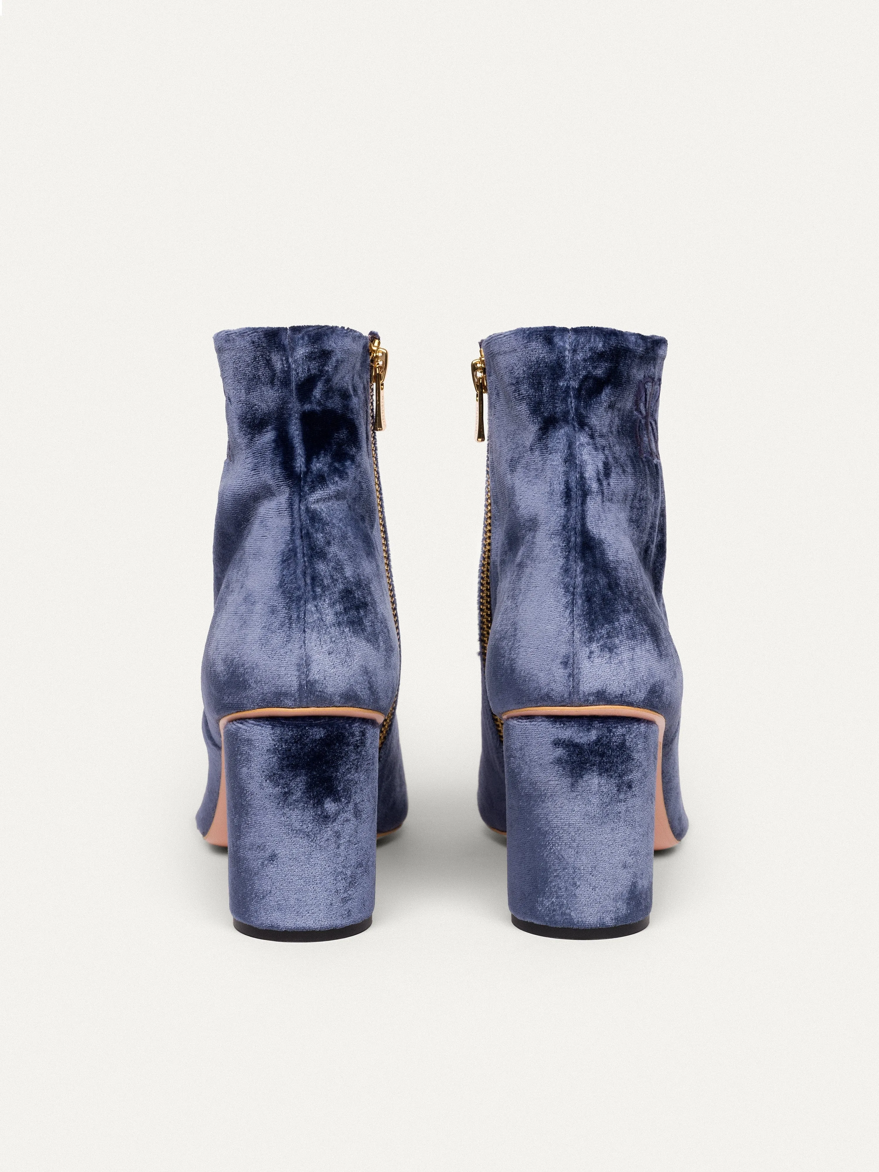 6pm Expo at the Gallery Vegan Velvet Heeled Boots | Indigo Blue