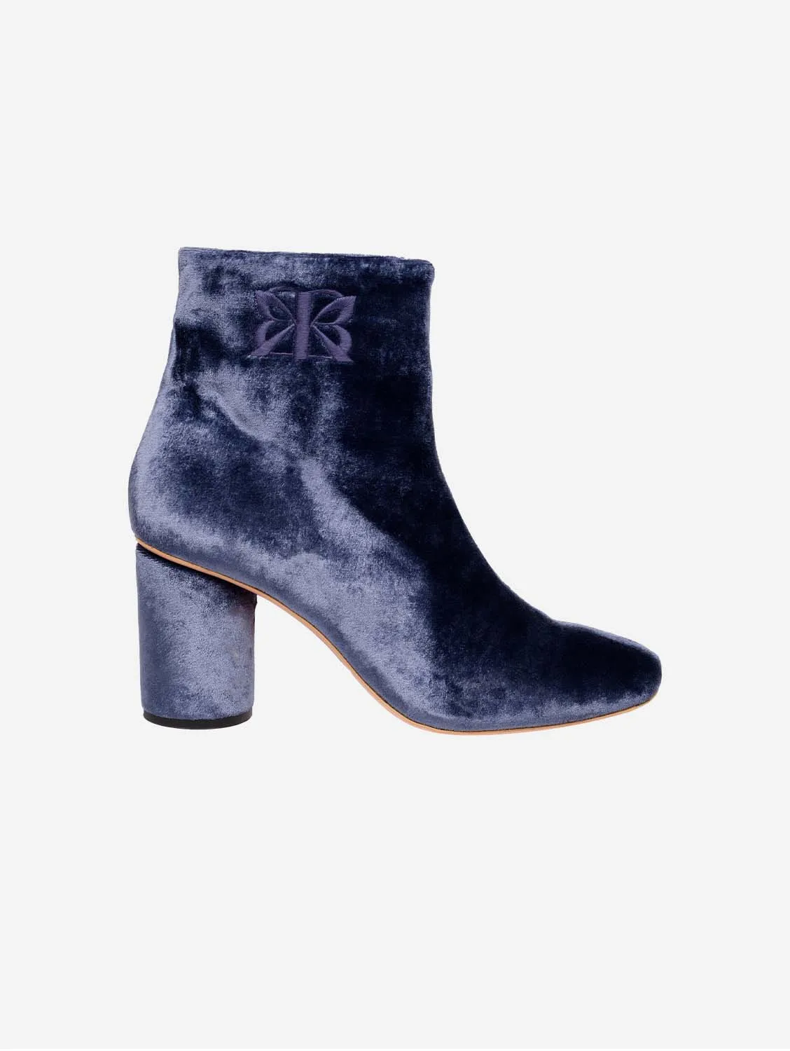 6pm Expo at the Gallery Vegan Velvet Heeled Boots | Indigo Blue