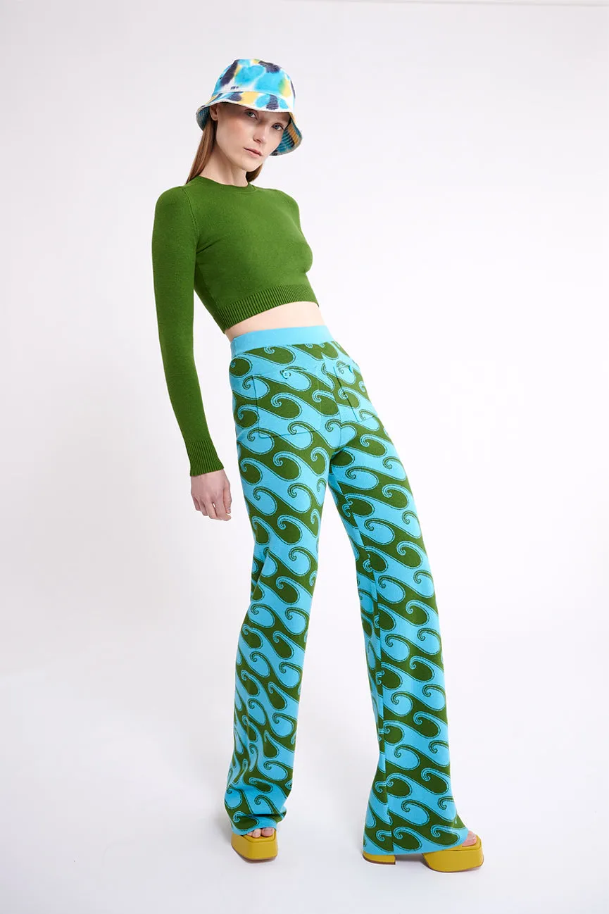 Aqua/Palm Waves Peachskin Fancy Pants