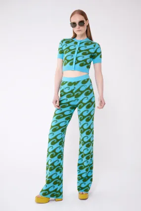 Aqua/Palm Waves Peachskin Fancy Pants