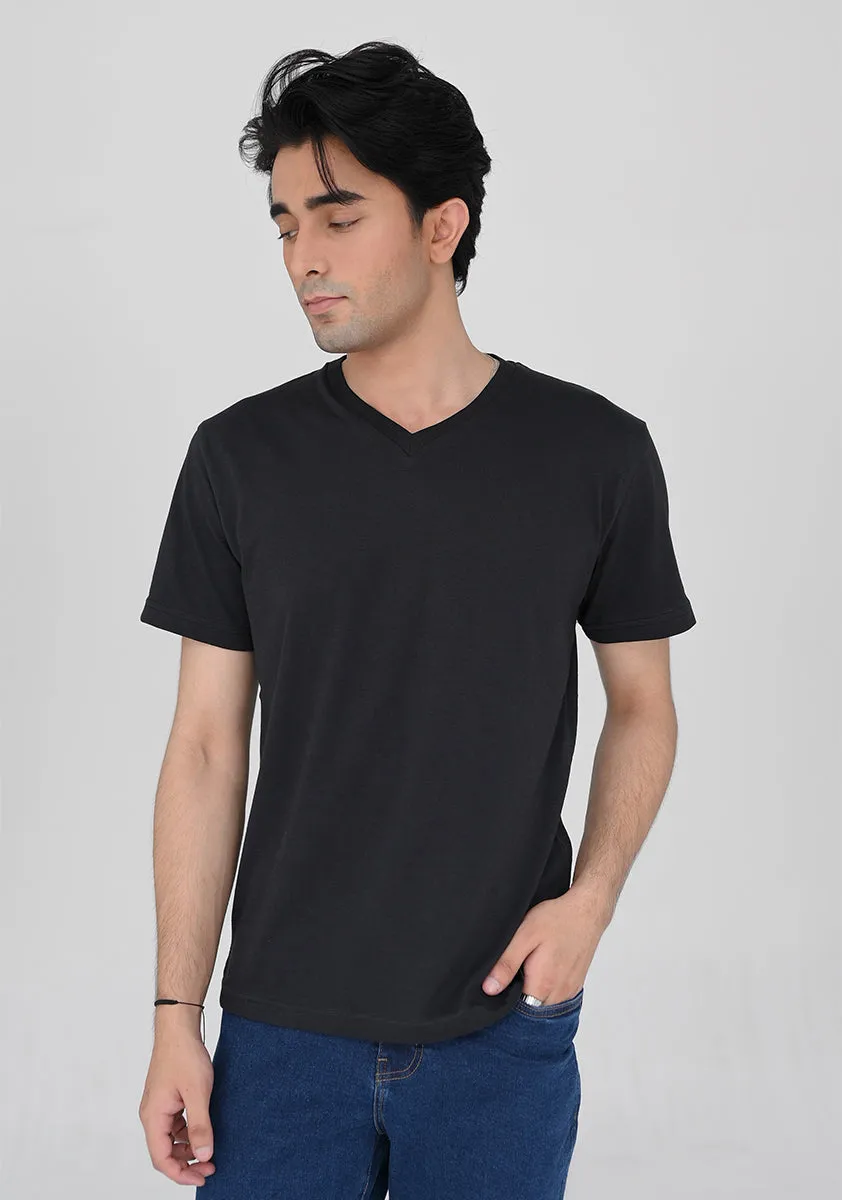 Basic Jersey V Neck Black T-Shirt