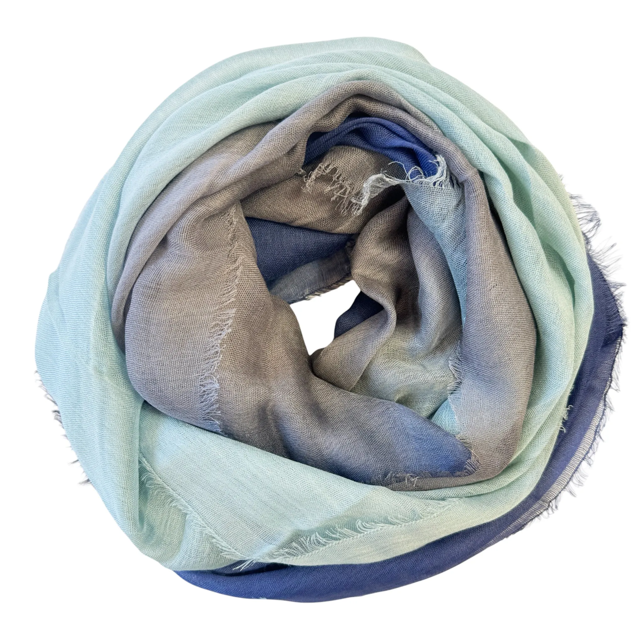 Blue Pacific Dream Cashmere and Silk Scarf in Denim and Sage 47 x 37