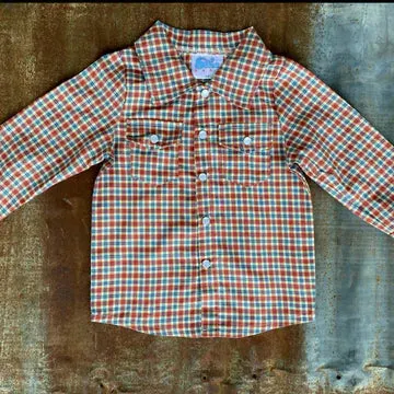 Boy's Shea Baby PLAID LONG SLEEVE PEARL SNAP SHIRT