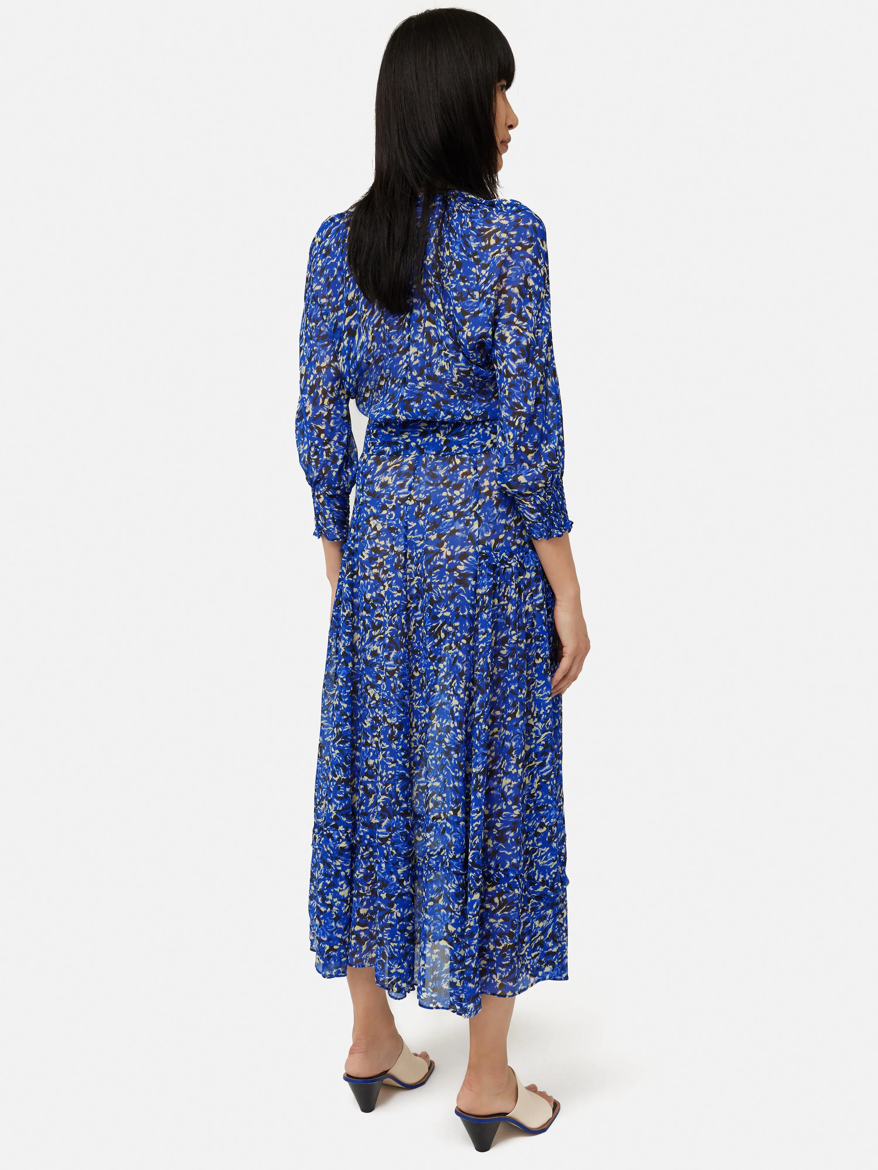 Brushwork Crinkle Ruffle Dress | Blue