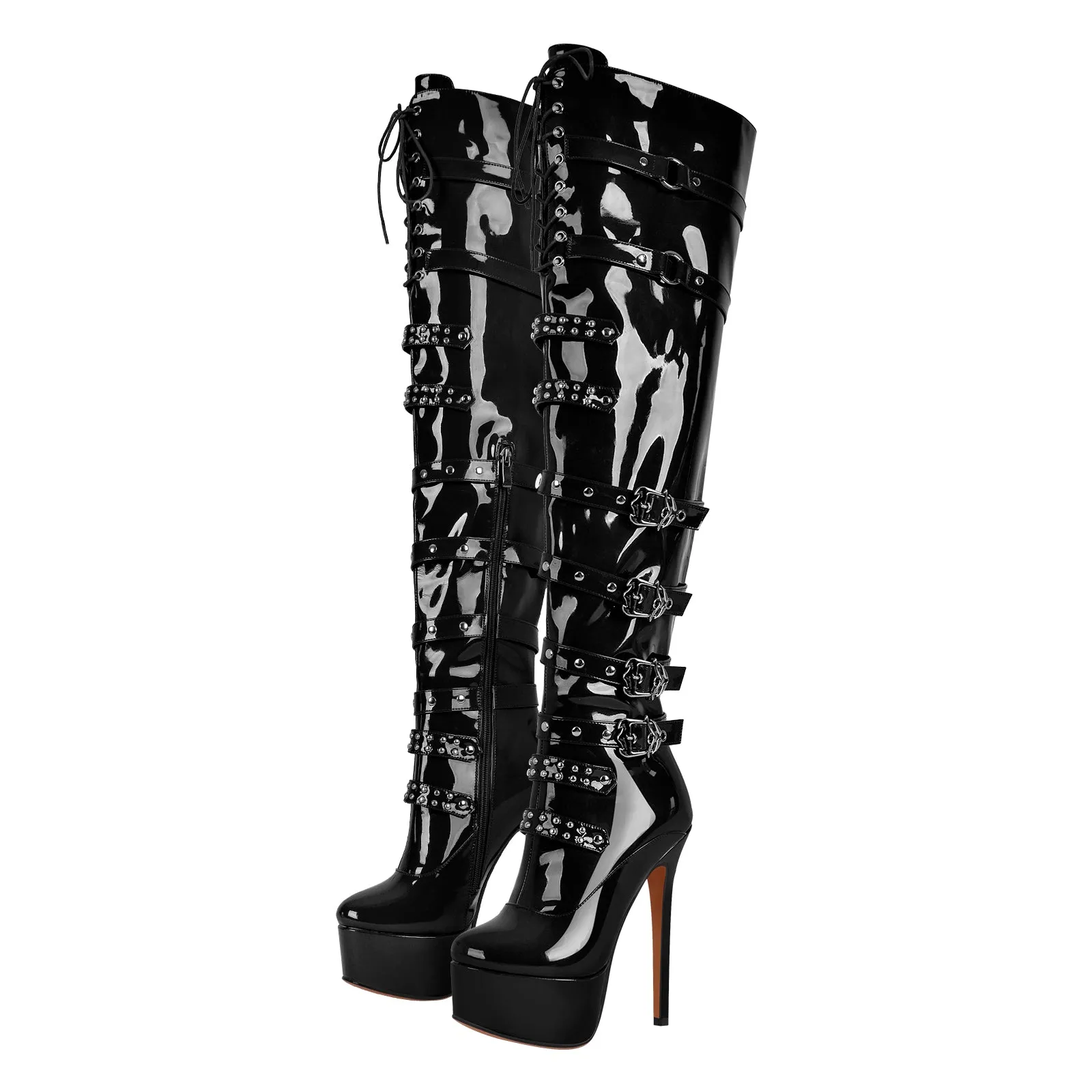 Buckles Round Toe Stilettos Over The Knee Platform Boots