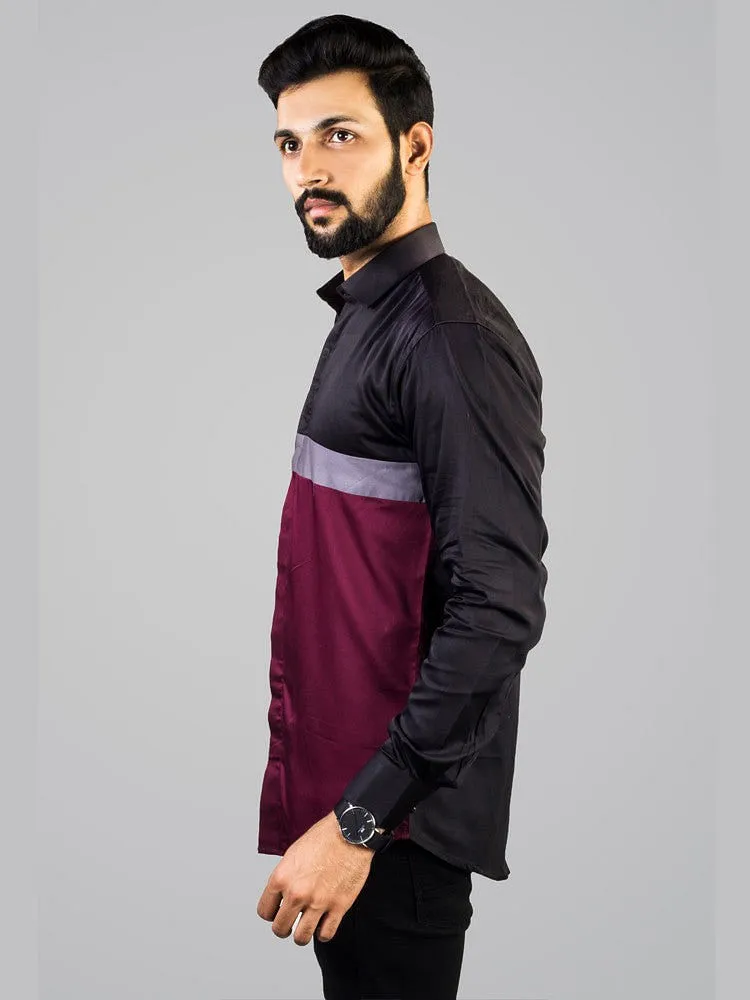 Casual Shirts for Men - Men Mehroon & Black-Block Casual Shirt