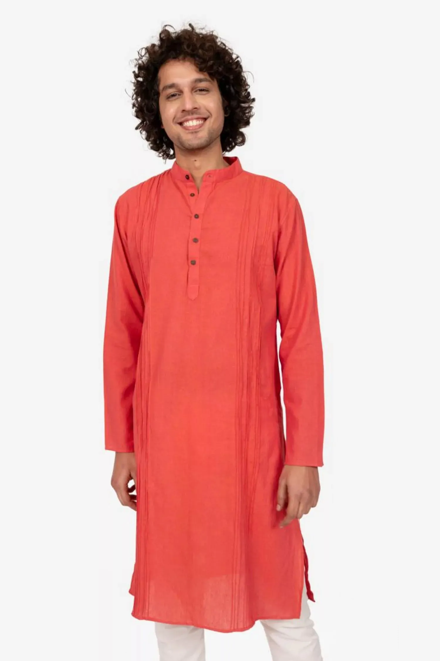 Coral Cross Color Pintucked Mens Kurta