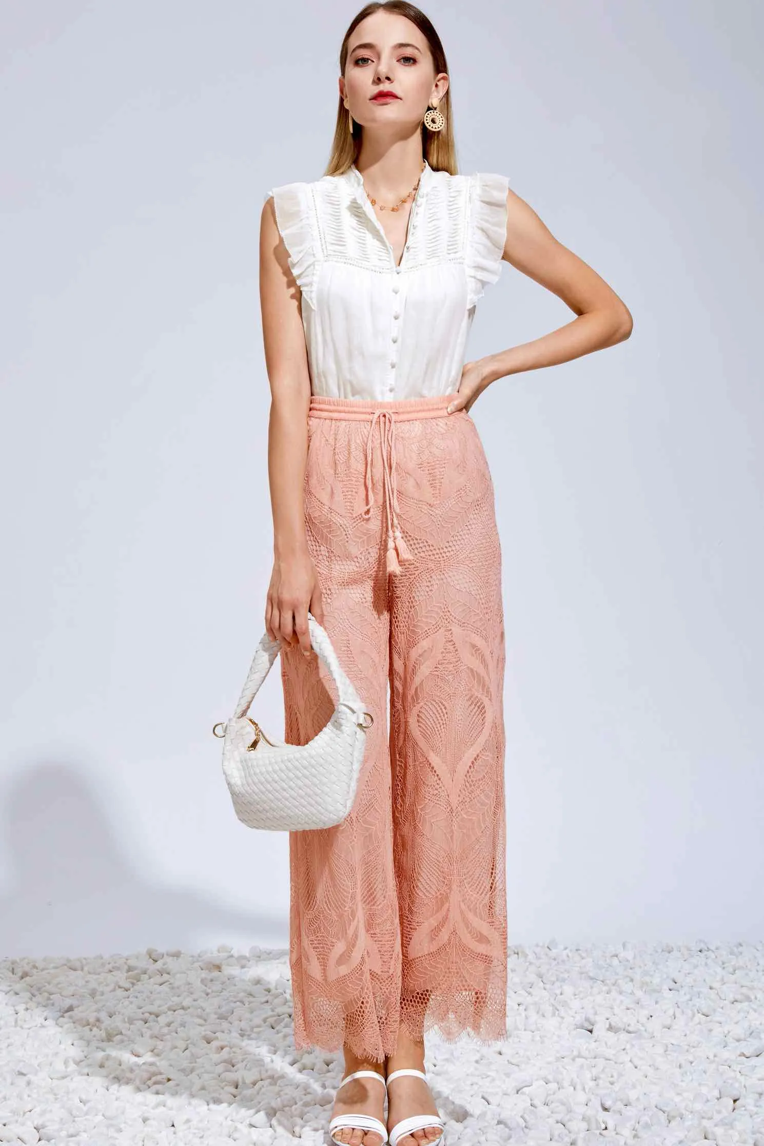 Ella Lace Pants - Salmon Pink