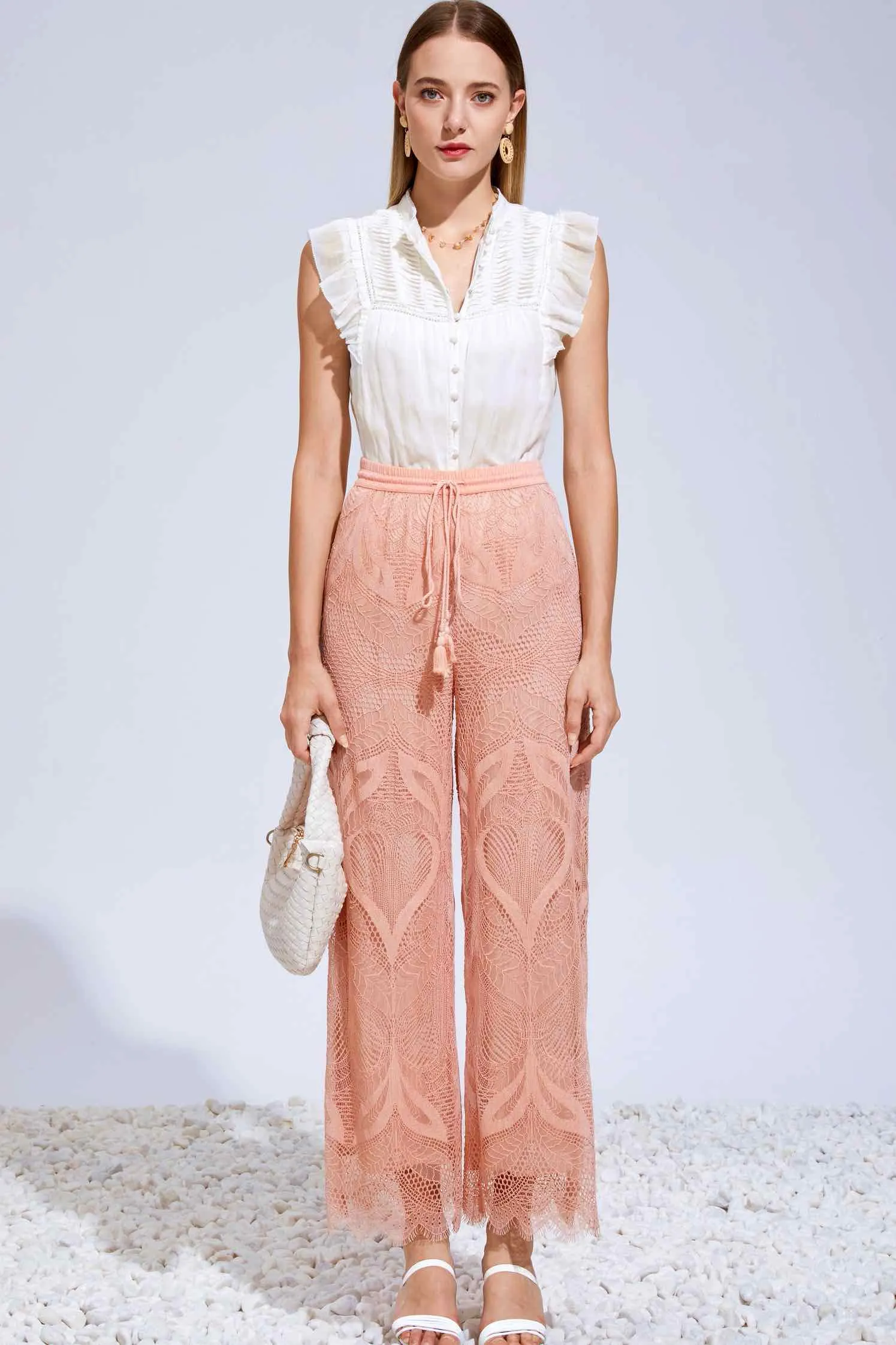 Ella Lace Pants - Salmon Pink