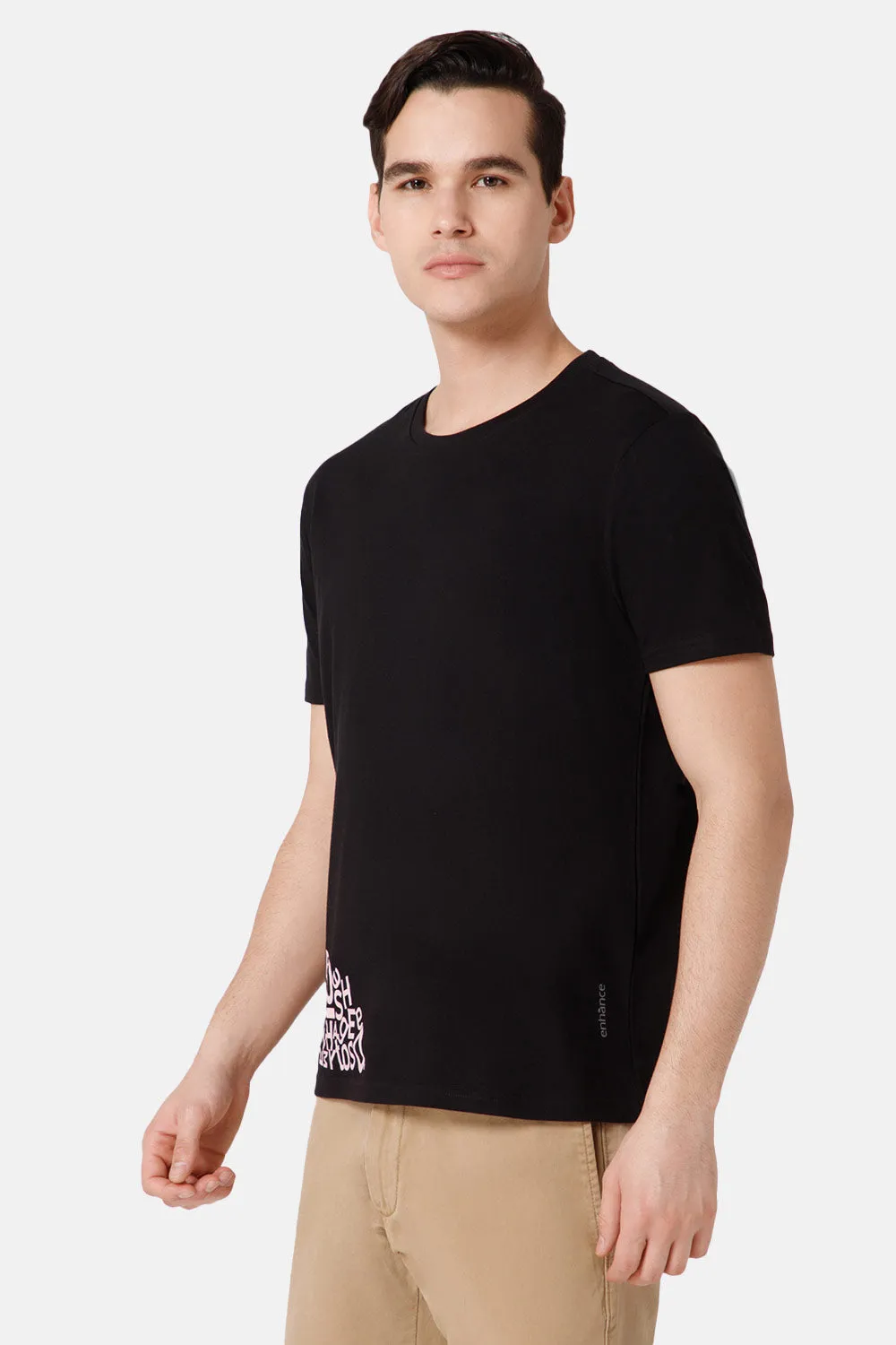 Enhance Printed Crew Neck Men's Casual T-Shirts - Black - TS30