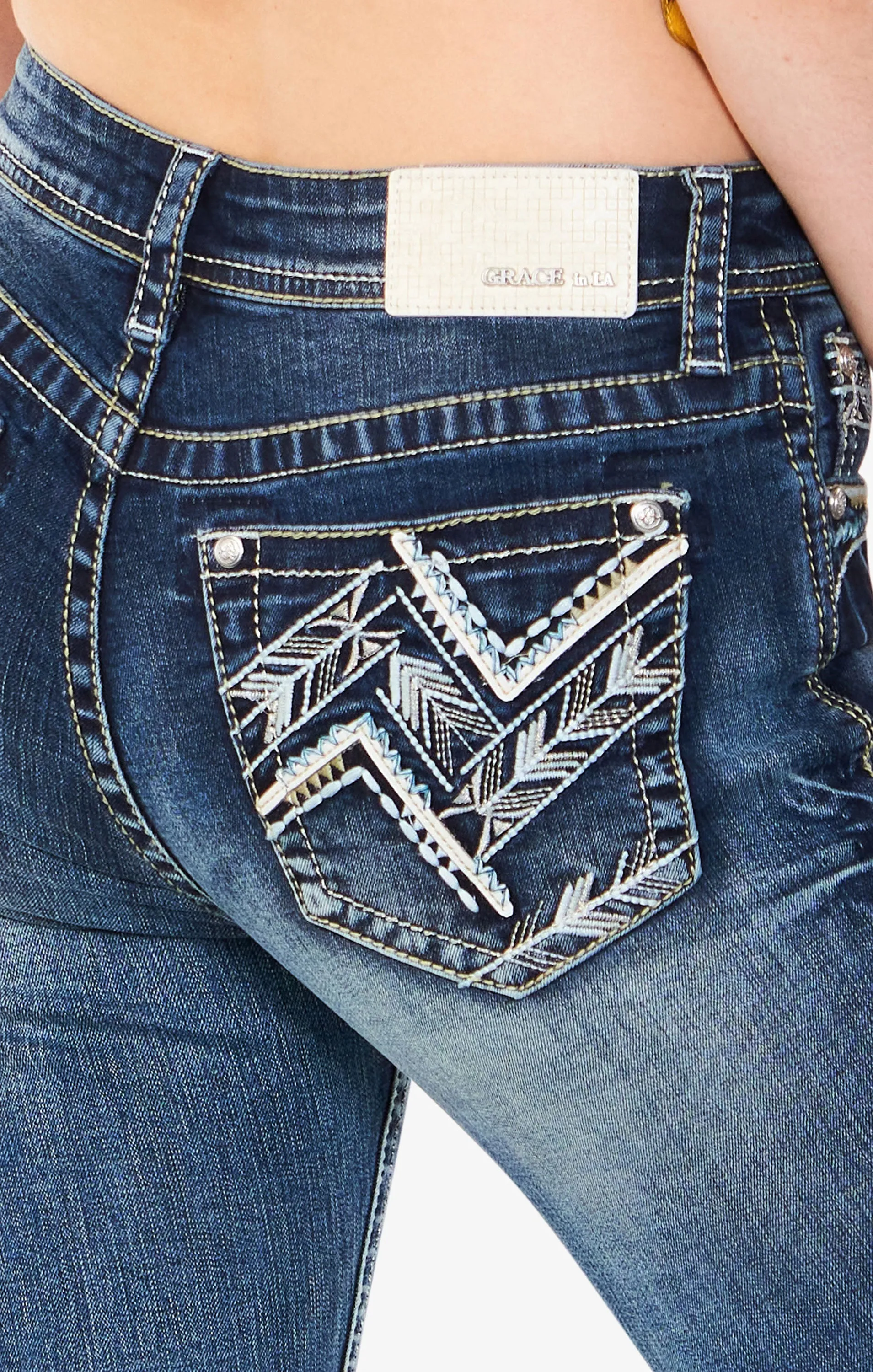 Geometric Detail Mid Rise  Bootcut Jeans