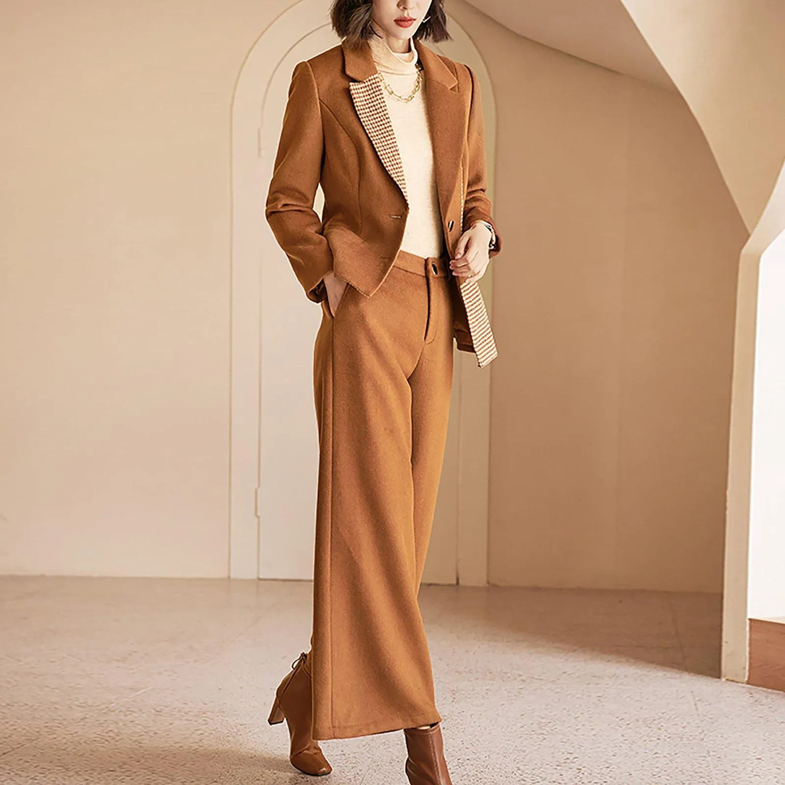 High Low Single Breasted Blazer & Wide Leg Pants Set