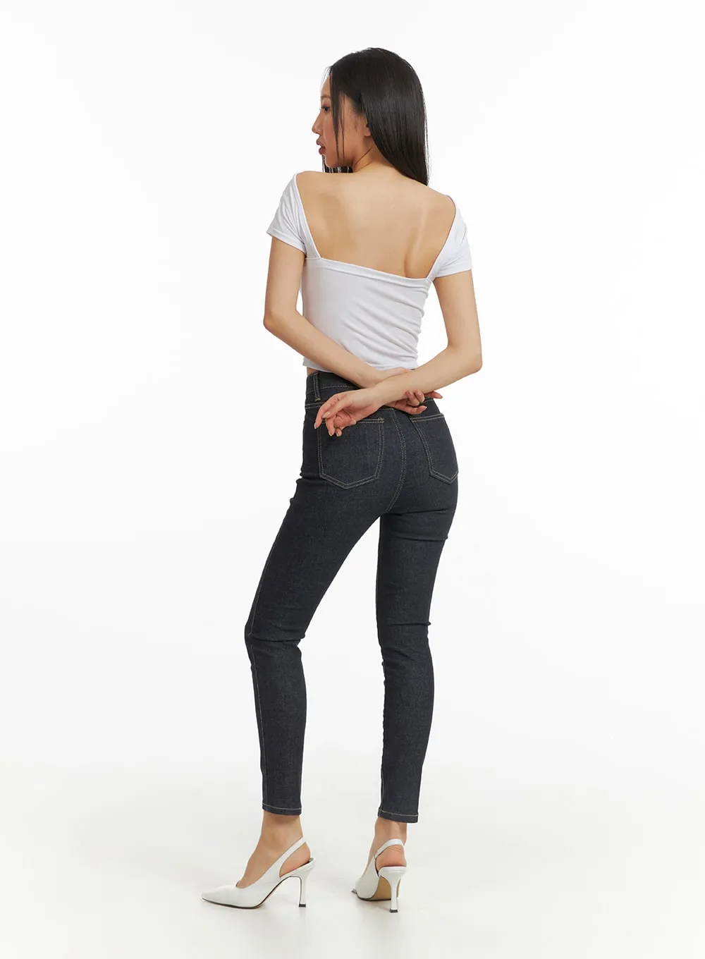 High Waist Solid Skinny Jeans CJ425