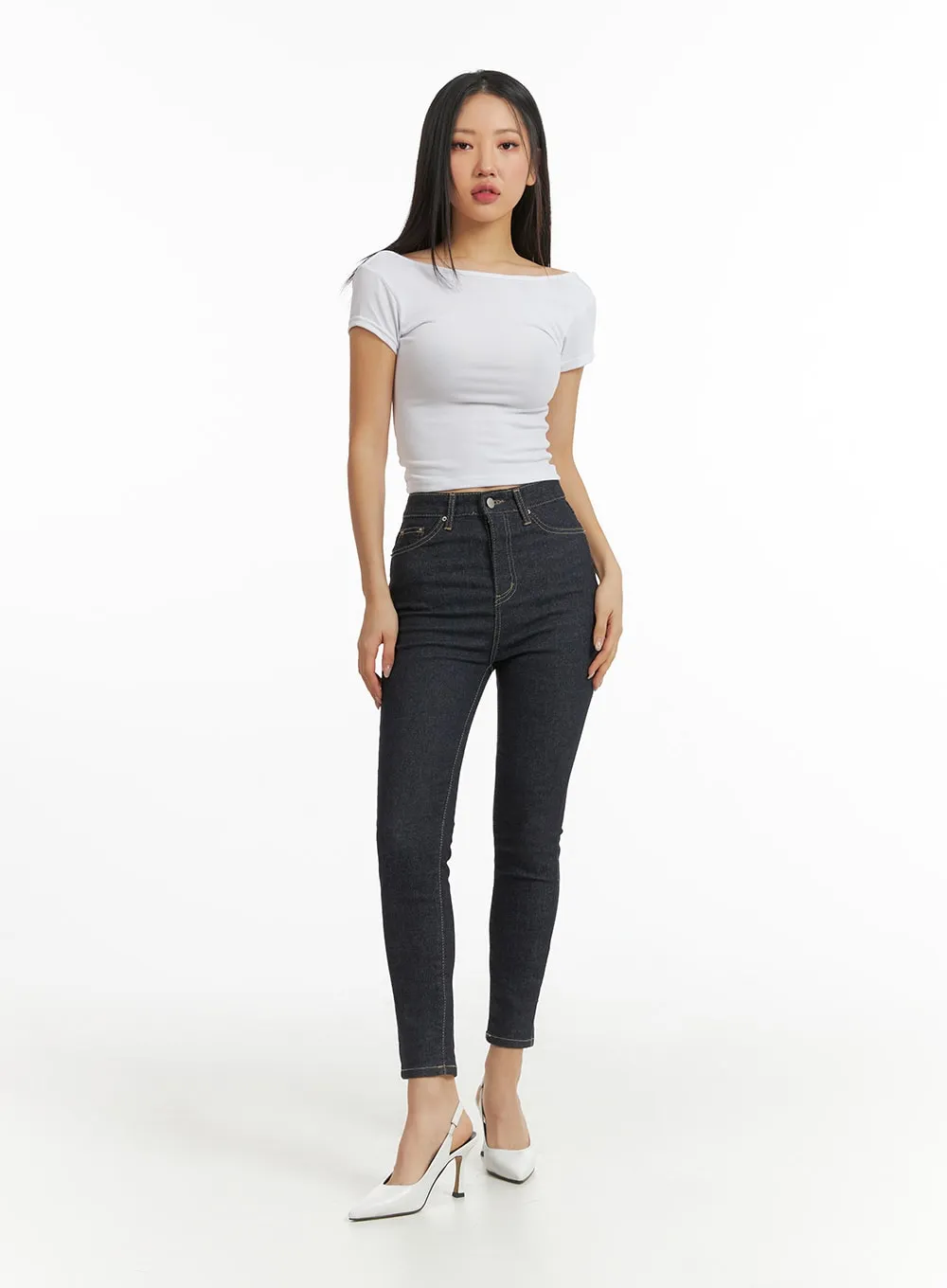 High Waist Solid Skinny Jeans CJ425