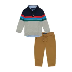 Infant Half Button Neck Colorblocked Sweater Set  | Grey