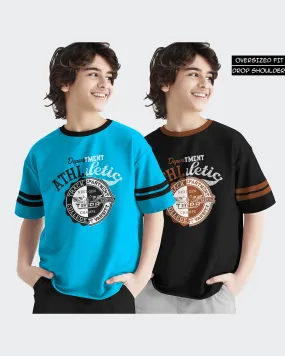 Kids T-Shirt COMBO - Skyblue-Black Printed Half Hand T-Shirts (Pack of 2)