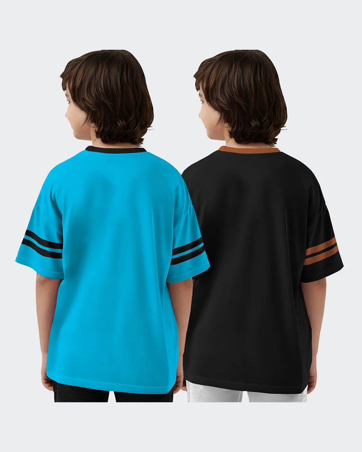 Kids T-Shirt COMBO - Skyblue-Black Printed Half Hand T-Shirts (Pack of 2)