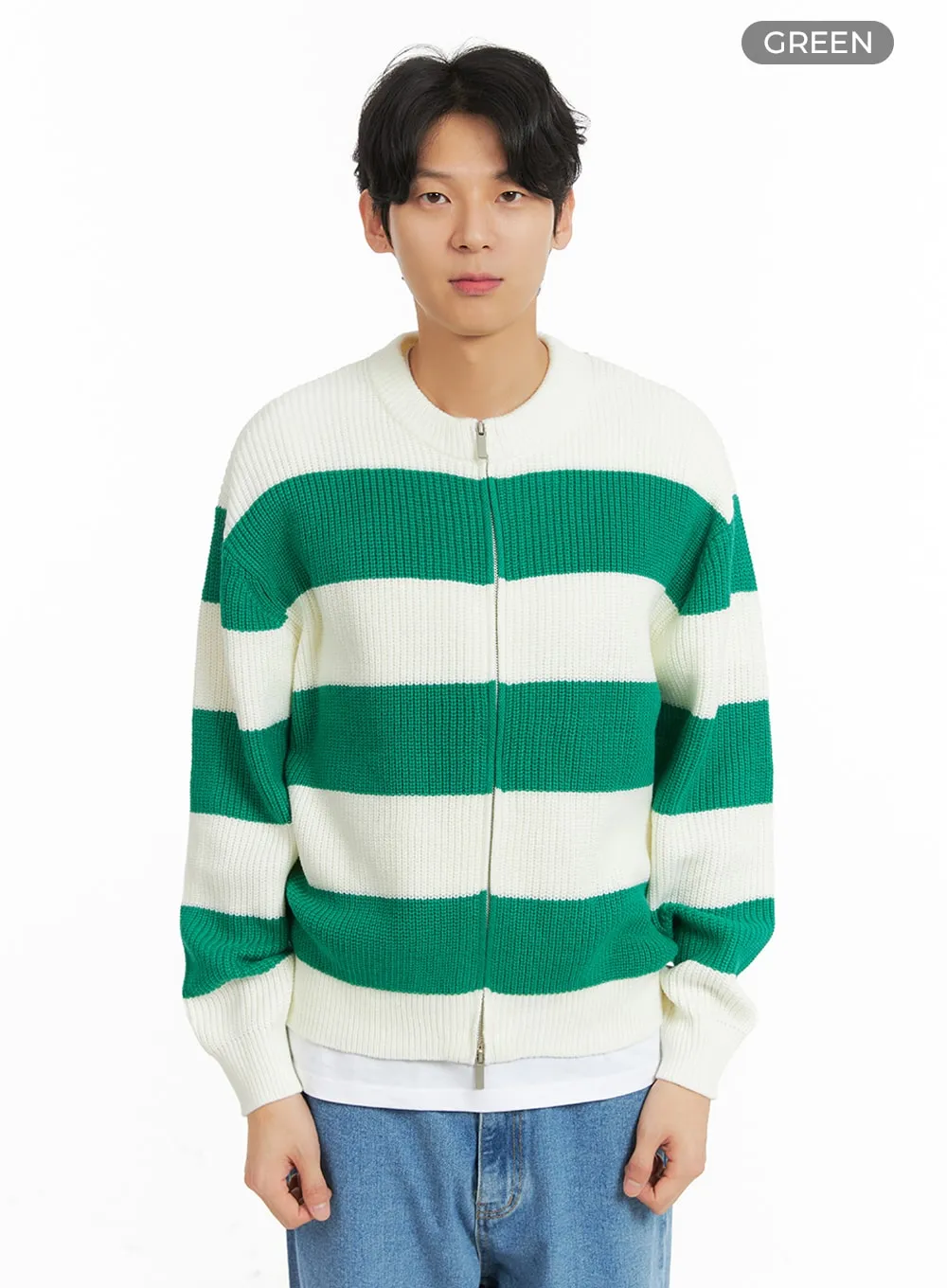 Men's Striped Zip-Up Cardigan IA401