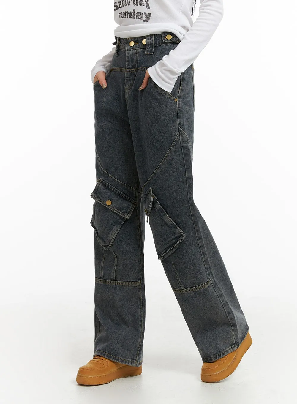 Mid Waist Cargo Jeans CJ411