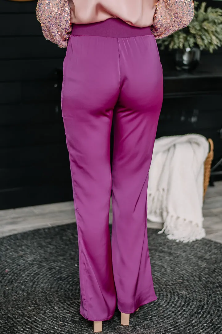 My Own Path Waist Band Satin Pants | Magenta