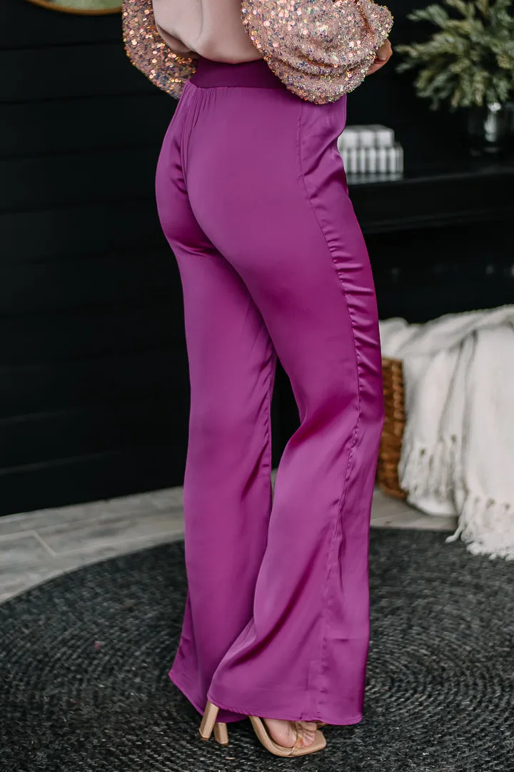 My Own Path Waist Band Satin Pants | Magenta