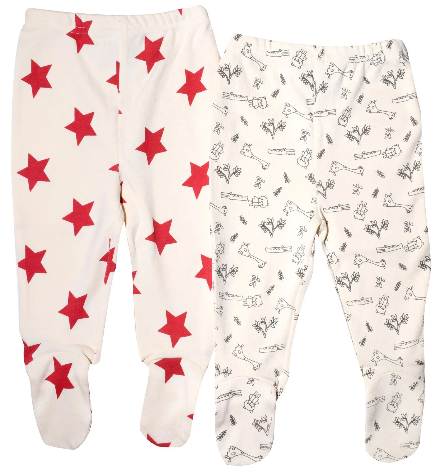 Organic Cotton Baby Pants Footed (2 pack, Star/Giraffe, 0-3m)