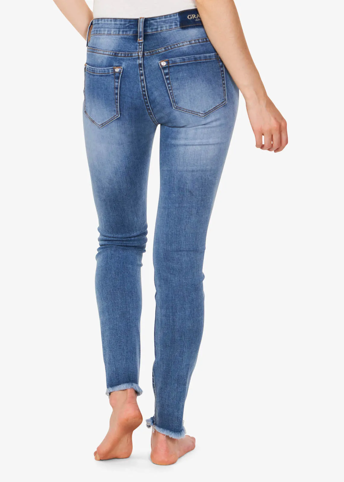 Patch Work  Med Blue Mid Rise Skinny Jeans