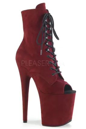 Pleaser USA Flamingo-1021FS Faux Suede 8inch Peep Toe Pleaser Boots - Burgundy