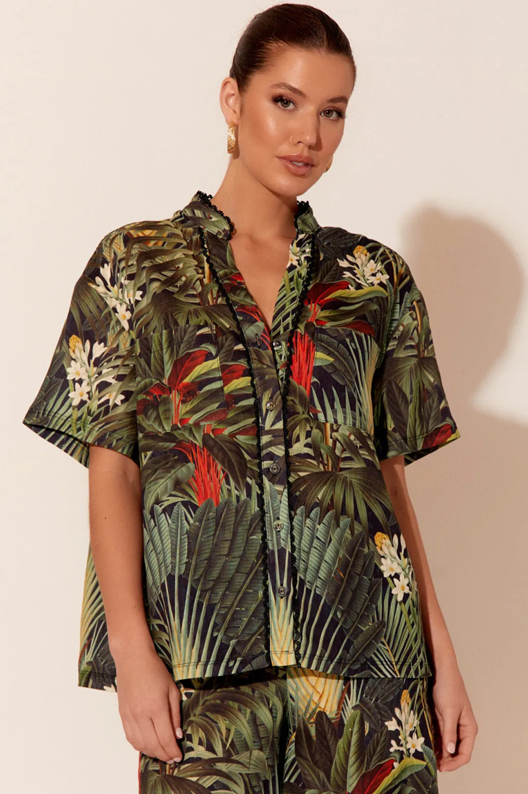 SALE - Tiana Tropical Linen Short Sleeve Shirt