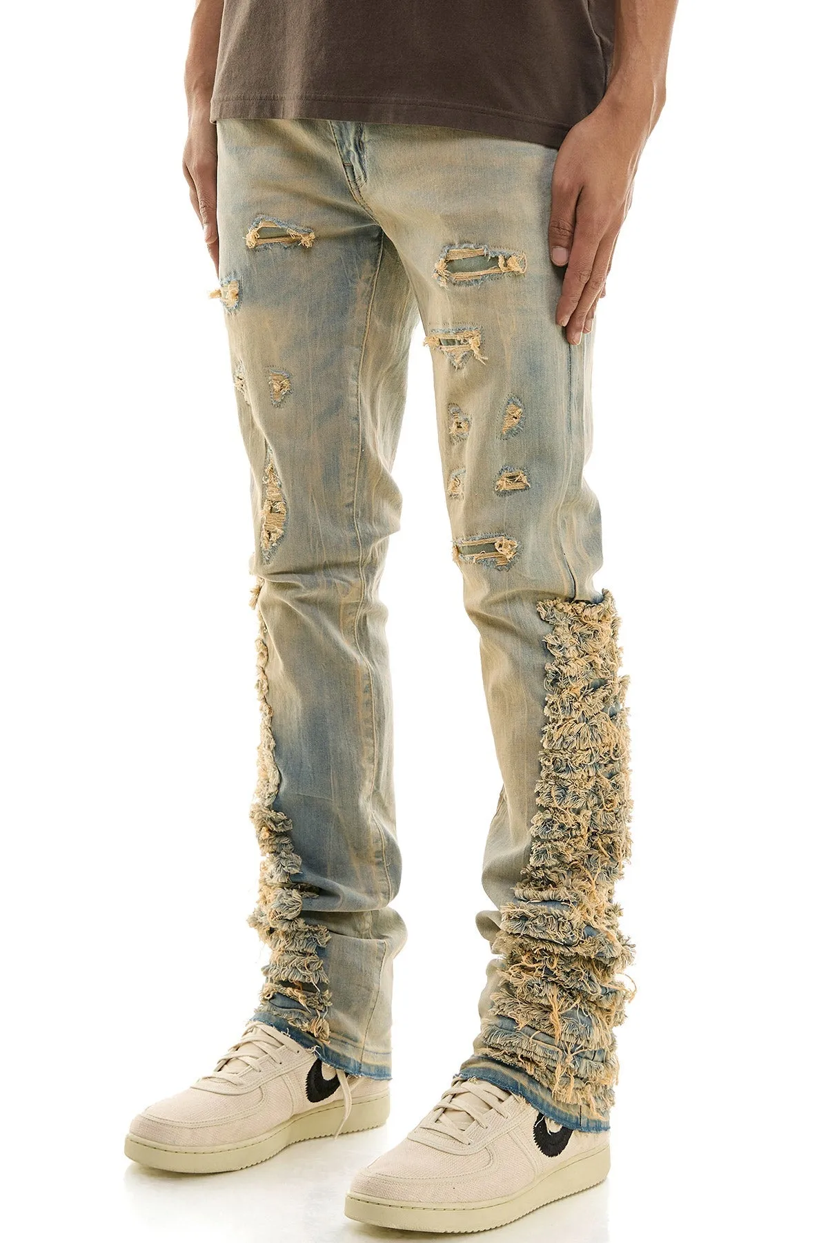 Skinny Stacked Jeans in Stretch Washed Tinted Denim for Men