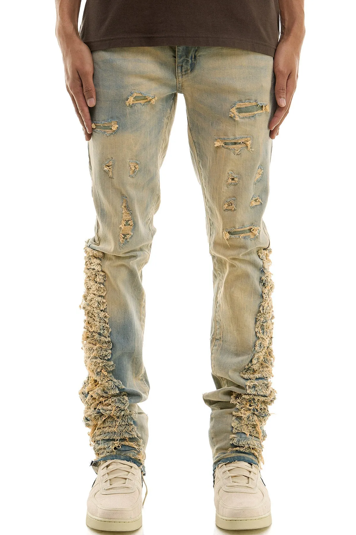 Skinny Stacked Jeans in Stretch Washed Tinted Denim for Men