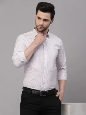 Style Quotient Men White And Peach  Hairline Stripe YarnDyed PolyCotton Regular Formal Shirt