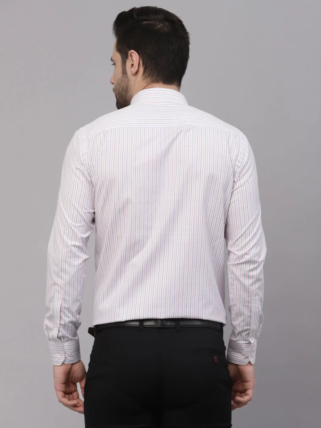 Style Quotient Men White And Peach  Hairline Stripe YarnDyed PolyCotton Regular Formal Shirt