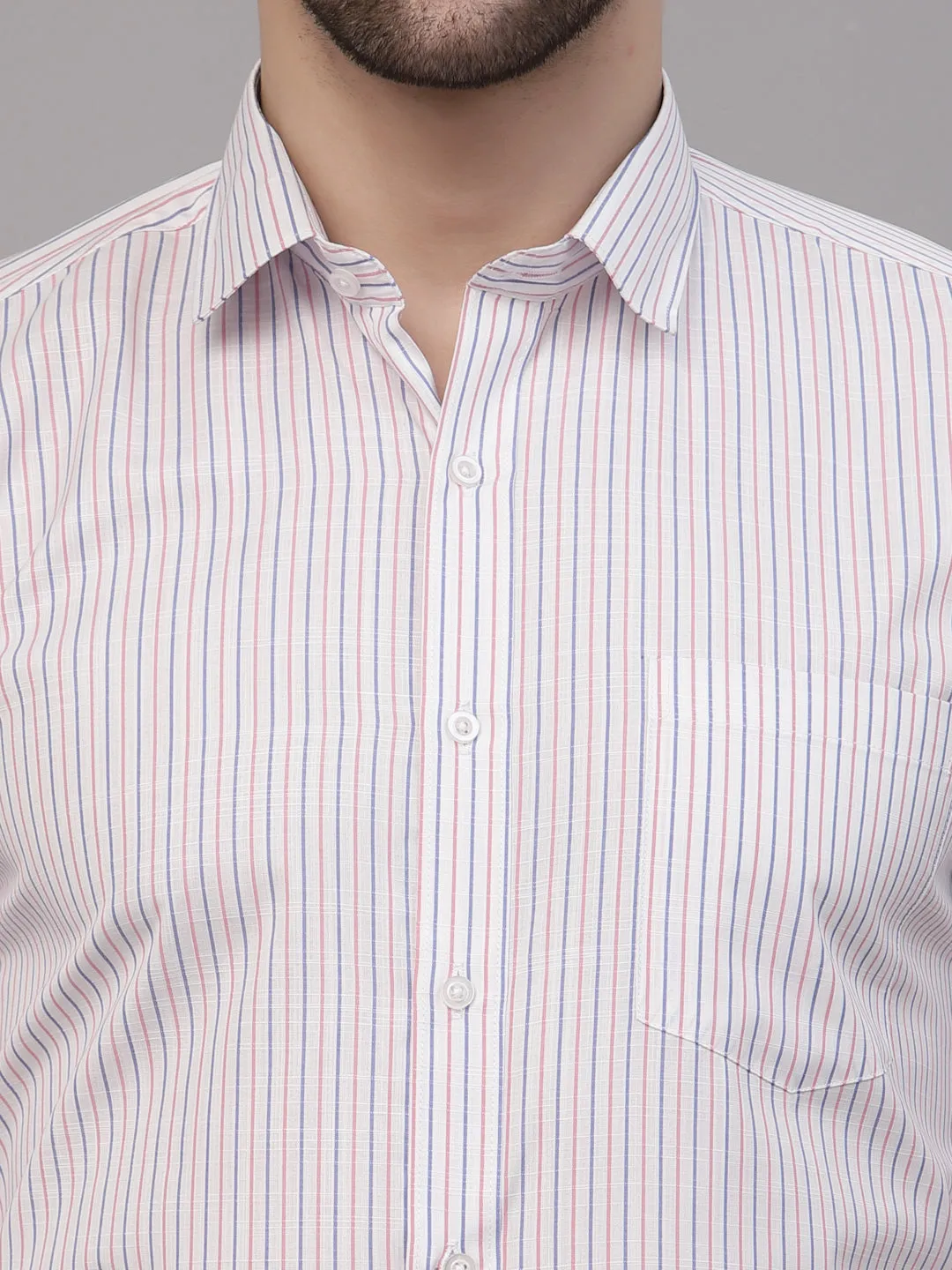 Style Quotient Men White And Peach  Hairline Stripe YarnDyed PolyCotton Regular Formal Shirt