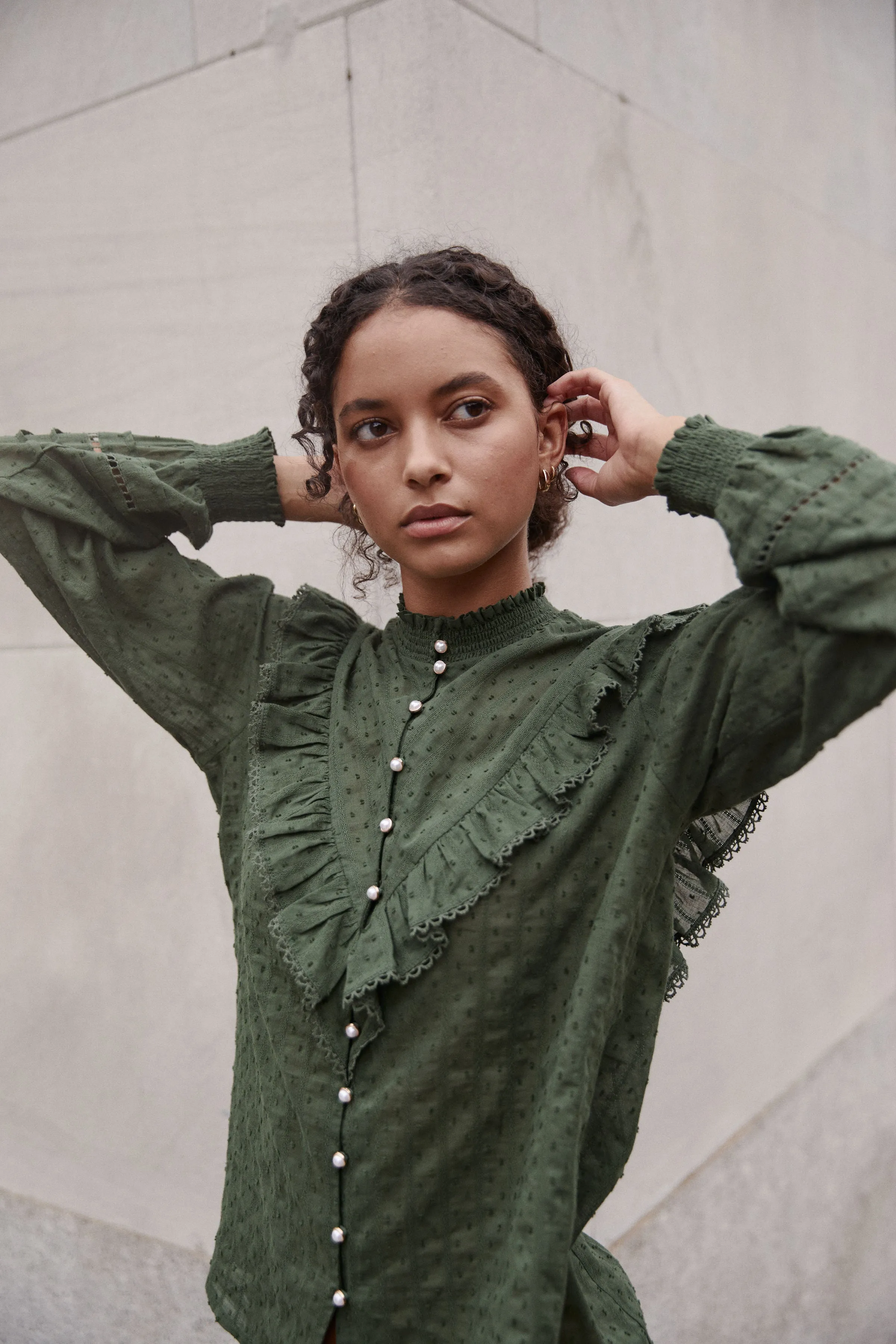 The Amira Top - Leaf Green Dot