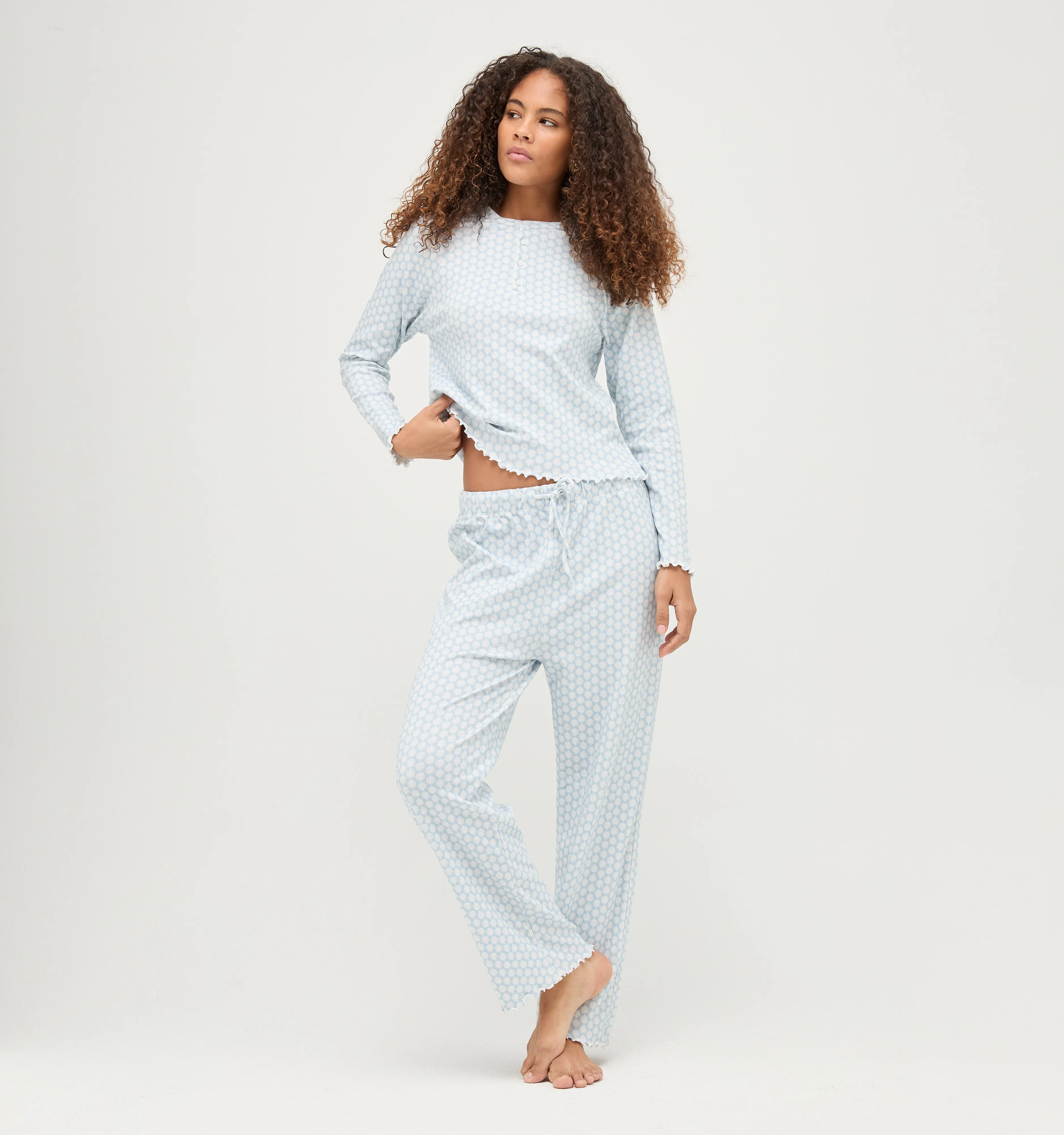 The Olivia Pajama Set - Powder Blue Baroque Shell