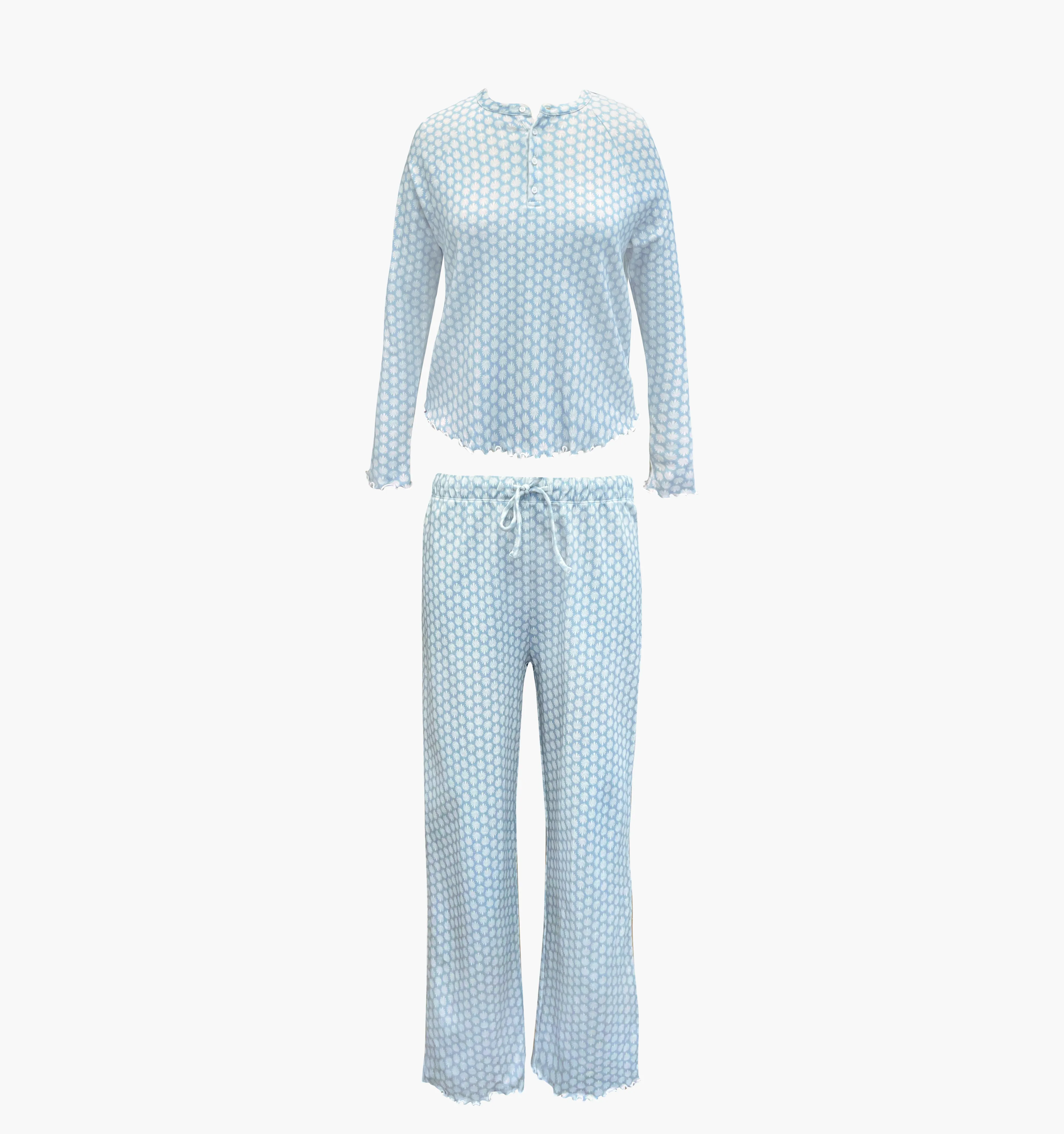 The Olivia Pajama Set - Powder Blue Baroque Shell