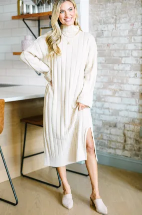 What You Need Oatmeal Brown Midi Sweater Dress