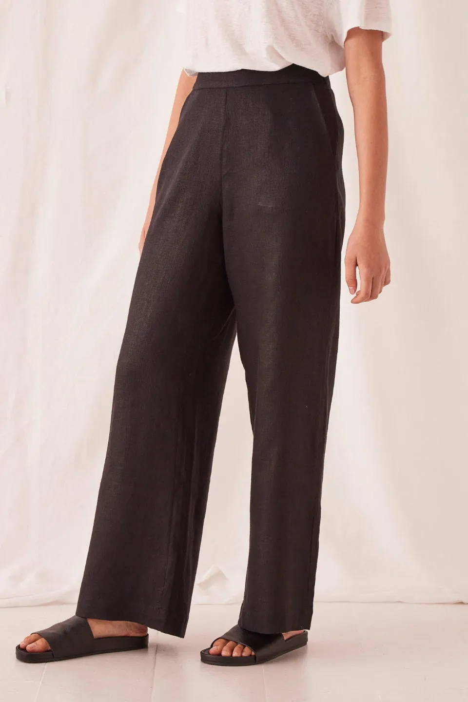 Wide Leg Black Linen Pant