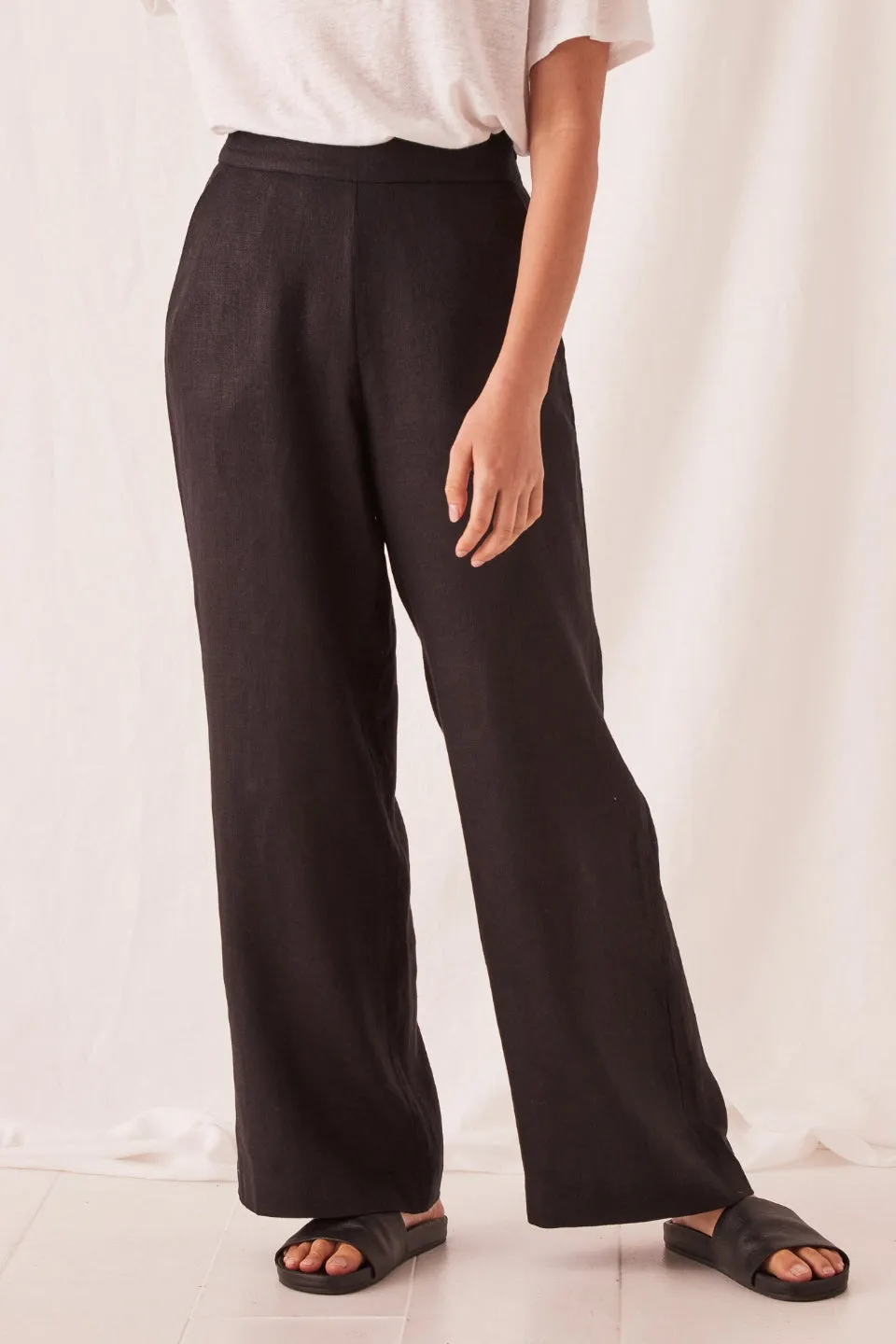 Wide Leg Black Linen Pant