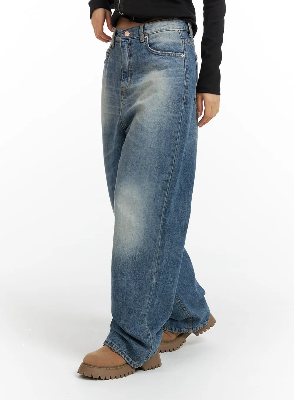 Wide Washed Denim Jeans CF419