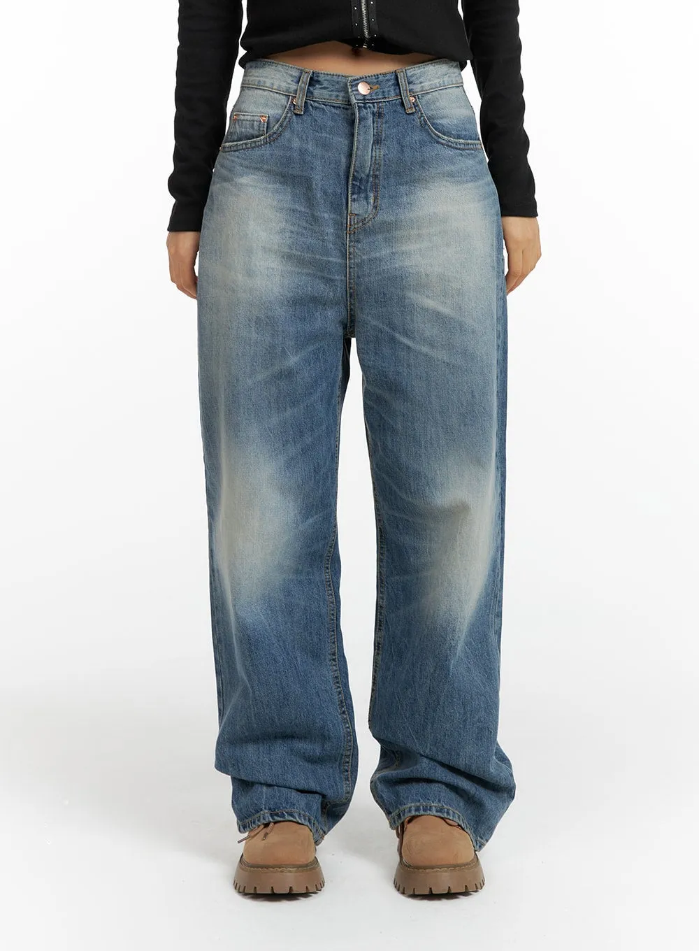 Wide Washed Denim Jeans CF419