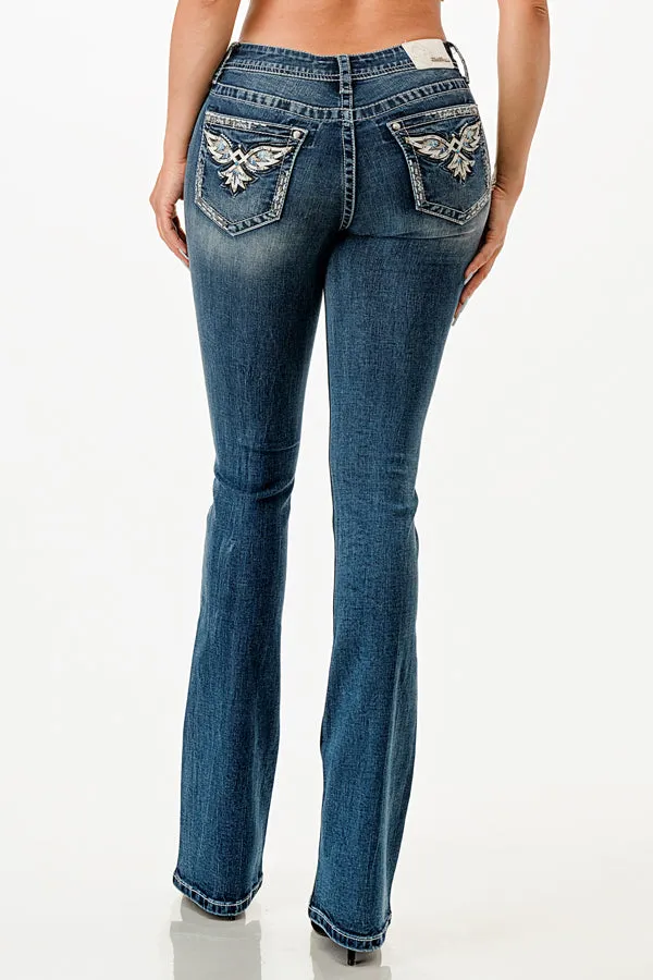 Wing Modify Embellishment Mid Rise Bootcut Jeans