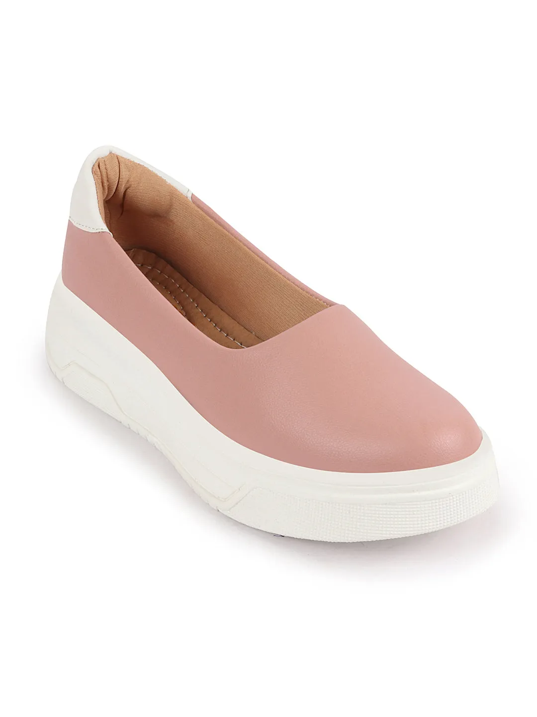 Women Pink Outdoor Fashion Comfort Height Enhance Platform Heel Ballerina Slip On Shoes