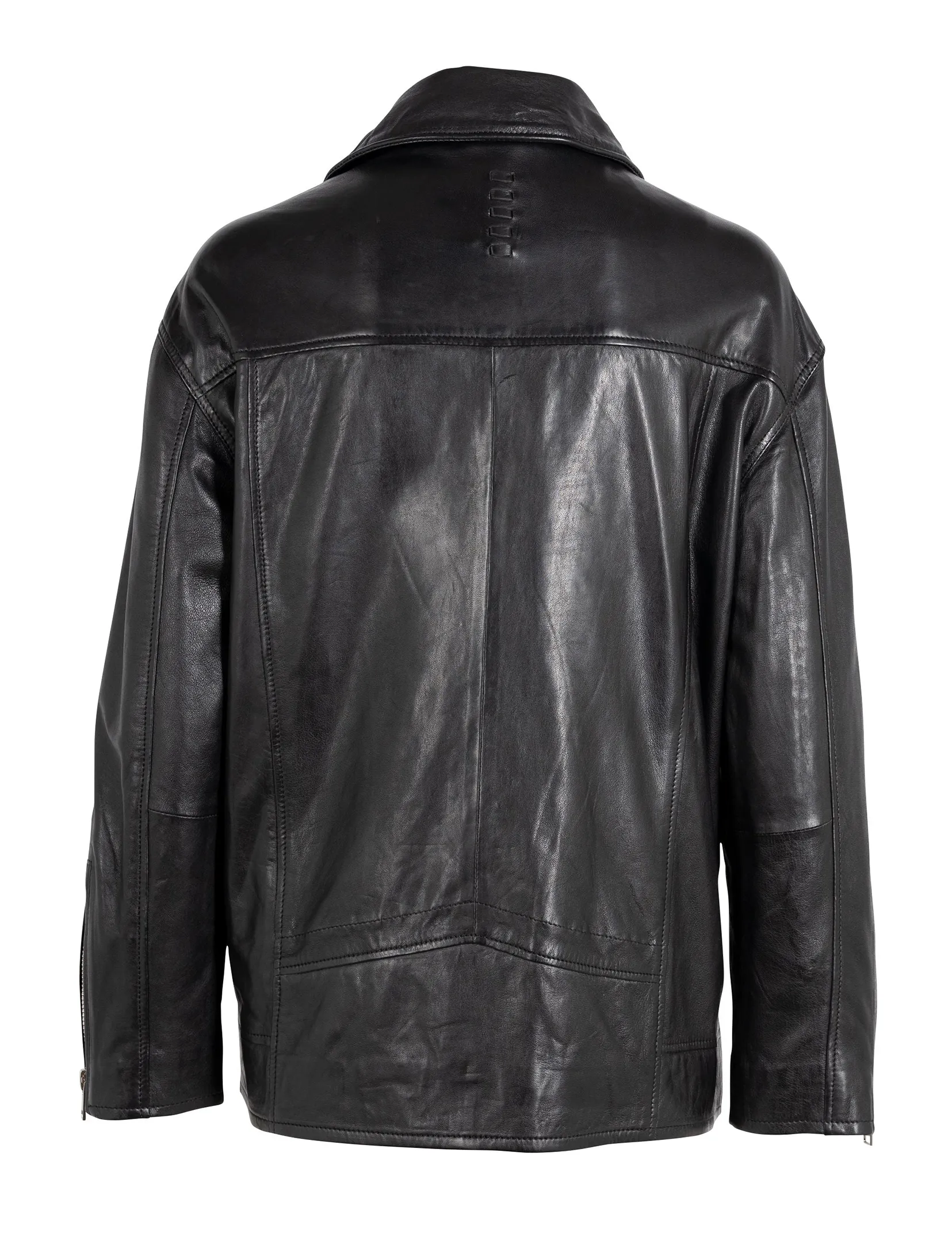 Yori Boyfriend Leather Jacket, Black